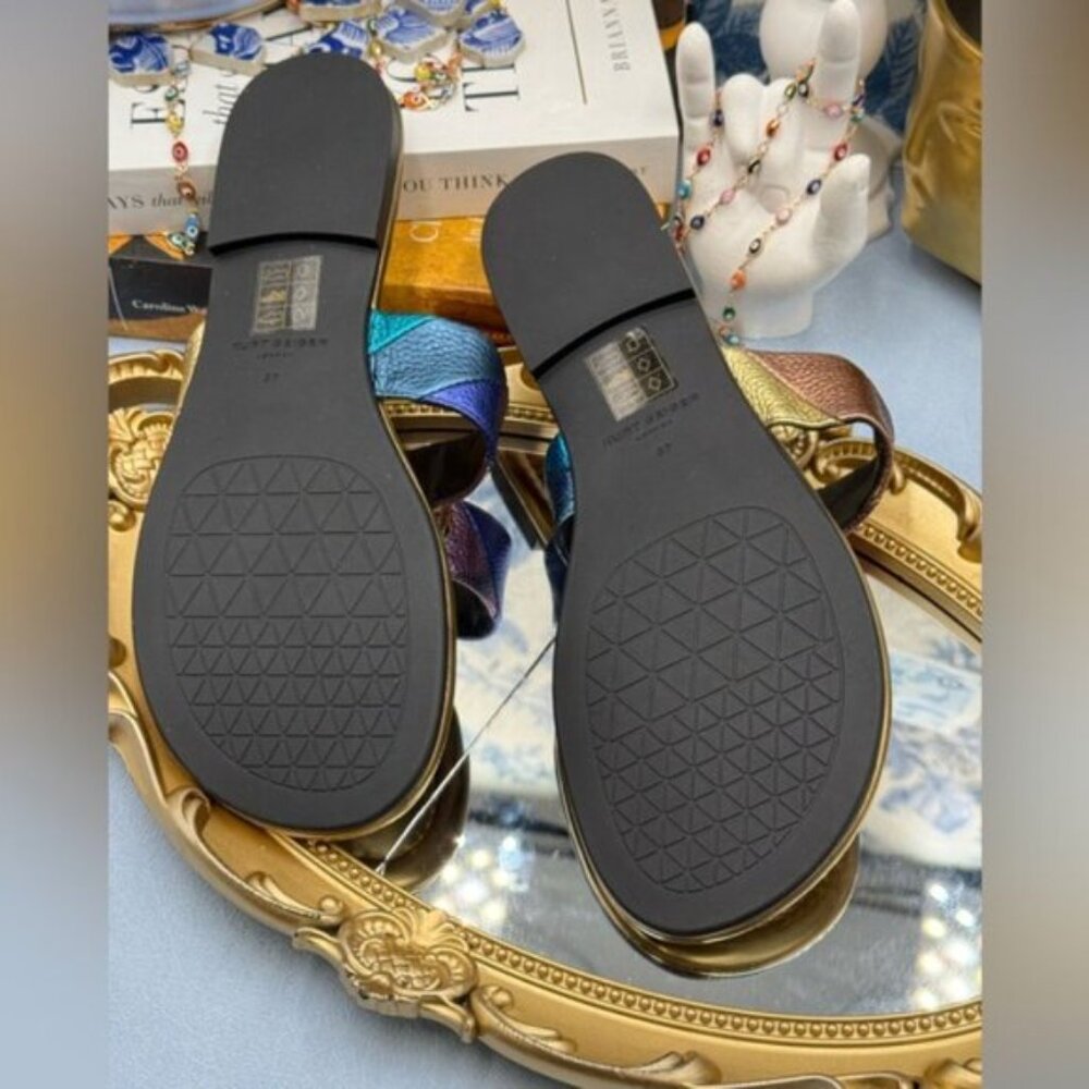 🆕 KURT GEIGER LONDON 🧿 NWOB Kensington T-Bar Sandal, Metallic Rainbow, Sz US 7 - Picture 13 of 13